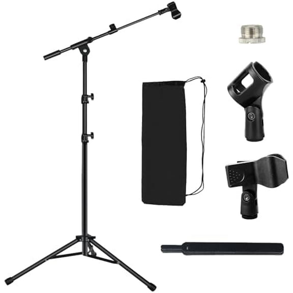 Tripod Mic Stand Floor Boom Arm for Blue Yeti Q2U K6 AM8, Floor Microphone Stand with Carrying Bag, 3/8" to 5/8" Adapter, 2 Mic Clips and Cable Ties$$Music