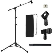 Tripod Stand Floor Boom Arm for SM58 SM57 SM48 Blue Yeti Q2U Fifine K6 K688 AM8, Floor Microphone Stand with Carrying Bag, 3/8" to 5/8" Adapter, 2 Clips and Cable Ties