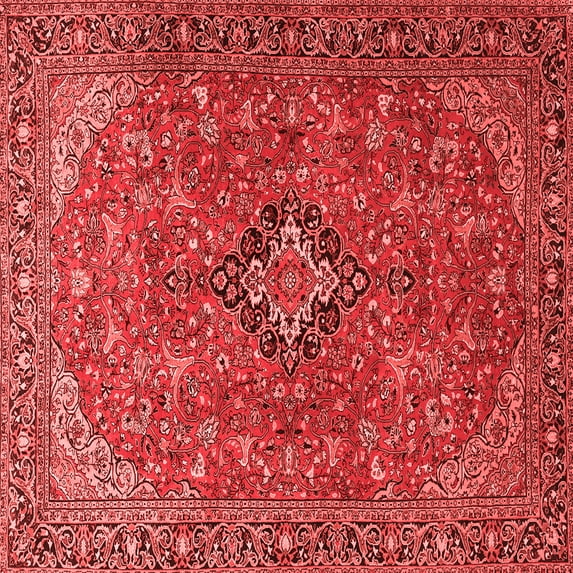 Ahgly Company Indoor Square Medallion Red Traditional Area Rugs, 4' Square