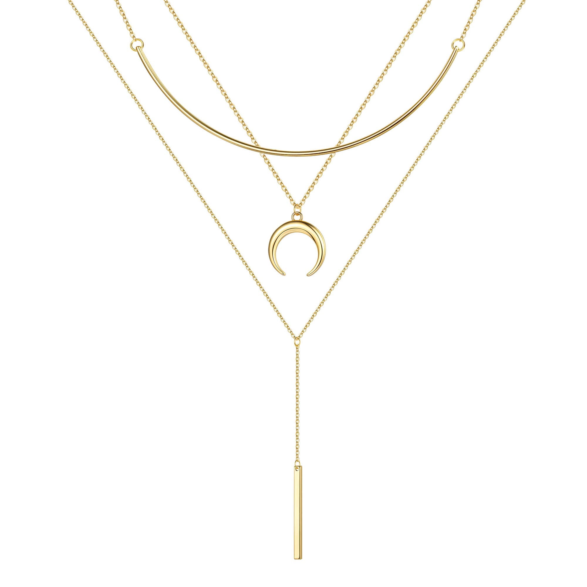 Turandoss Layered Crescent Necklaces for Women14K Gold Plated Crescent Layered Choker Necklace for Women Gold Layering Necklace Jewelry
