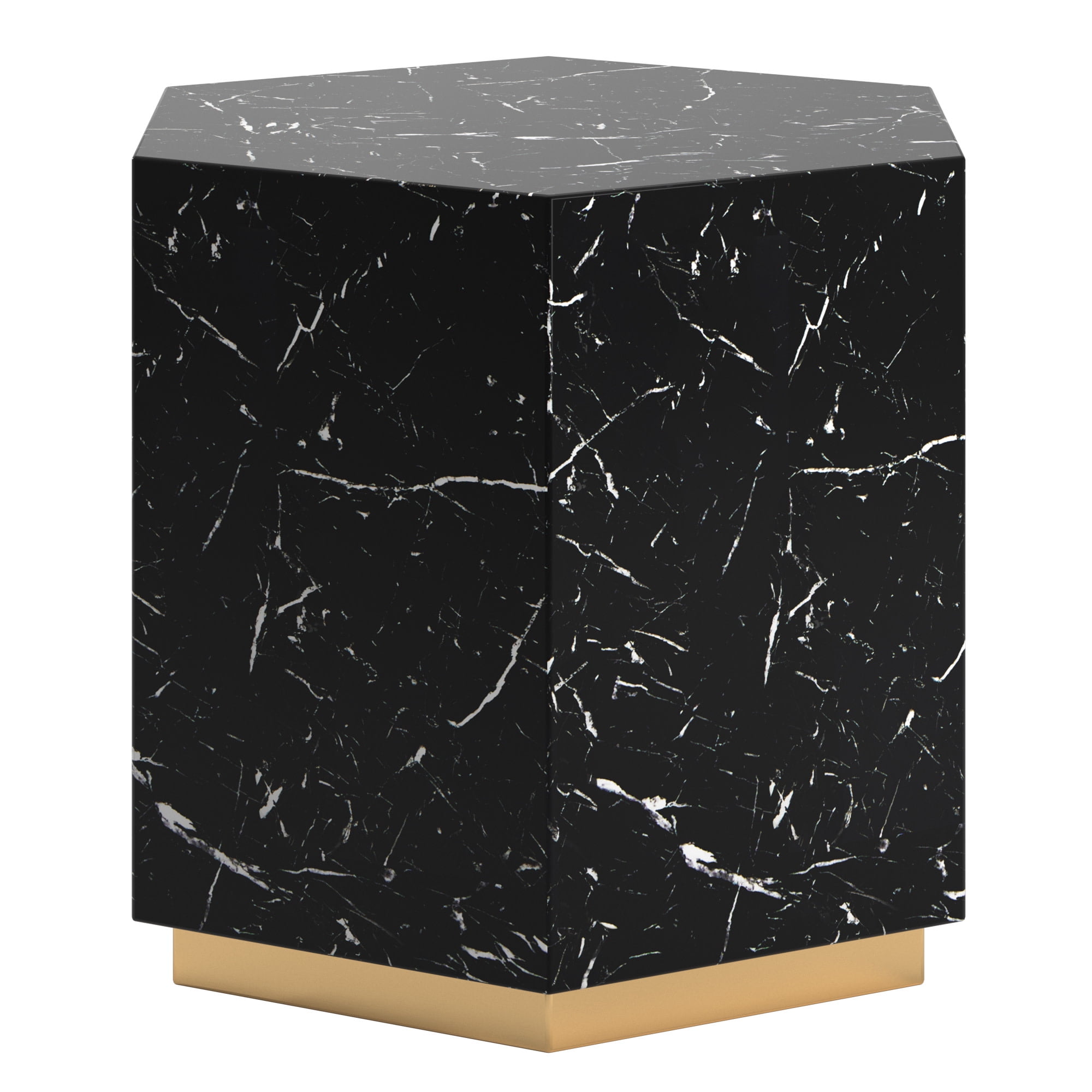 Weston Home Declan Hexagon Faux Marble End Table, Black
