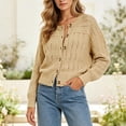 thumbnail image 2 of Tqcoqu Womens Cropped Hollow Out Knit Jacket, Round Neck Button Front Long Sleeve Solid Color Cardigan For 2026 Spring Fall, 2 of 7
