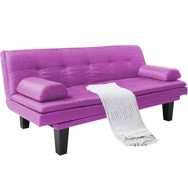 Modstyle Futon Sofa Bed, Sleeper Sofa Couch with 2 Pillows, Purple