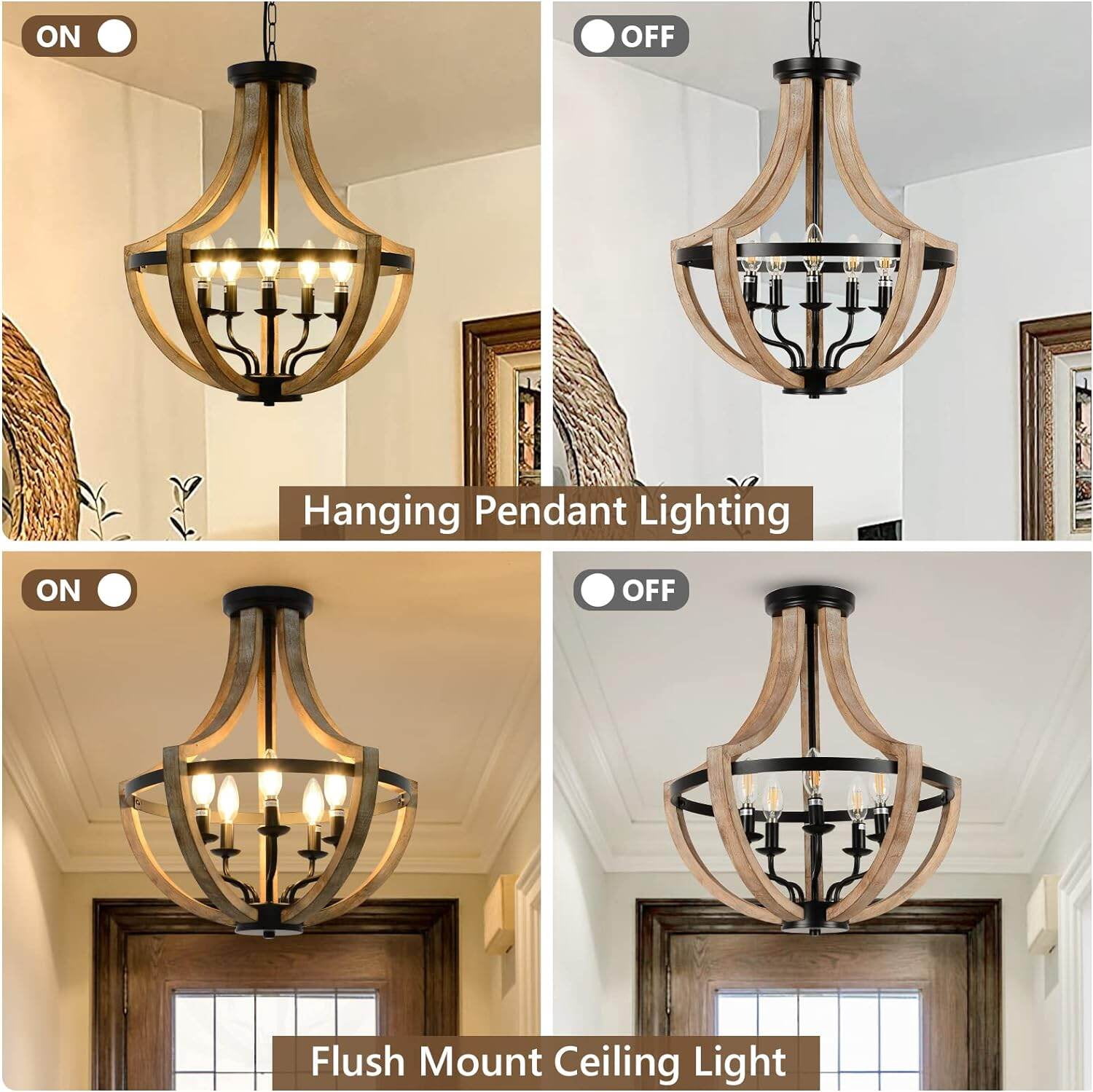 Table Lamp 19" Farmhouse Chandelier Light Fixtures, 5-Light Dining Room Light Fixtures Over Table, Solid Wood Modern Chandeliers for Dining Room Living Room Kitchen Island Bedroom Foyer, Height Adjus
