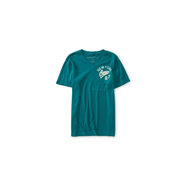 Aeropostale Mens New York Athl. Camiseta adornada con cuello en V, verde, mediana