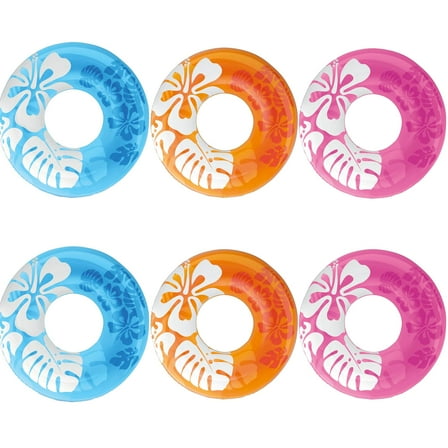 Intex Colorful Transparent Inflatable Swimming Pool Tube Raft (6 Pack) | 59251EP