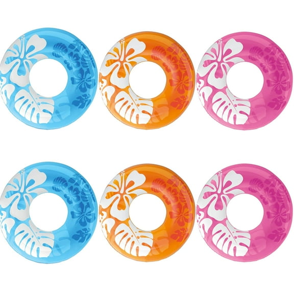 Intex Colorful Transparent Inflatable Swimming Pool Tube Raft (6 Pack) | 59251EP