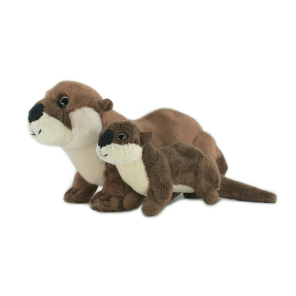 River Otter with Baby, Very Cute Plush Animal, Soft, Stuffed Toy, Educational, Realistic, Beautiful Design, Figure, Lifelike, Replica, Gift, 11" RI66 B661