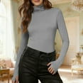 thumbnail image 2 of QSAWXQZ Women's Turtleneck Knit Shirt Long Sleeve Stretchy Solid Slim Base Layer Tee Gray S, 2 of 9