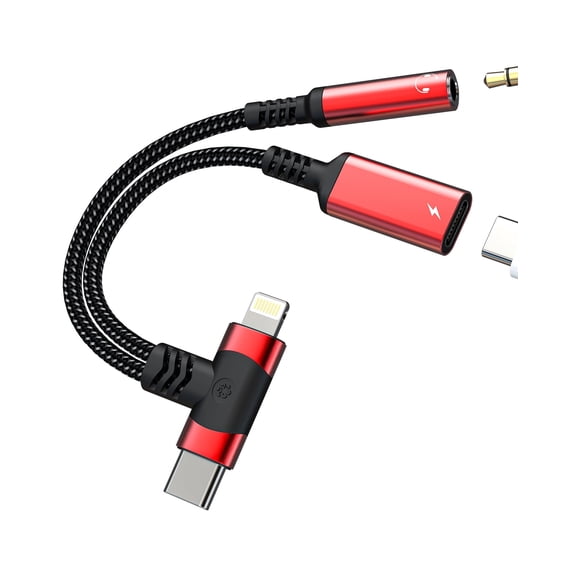 Lightning USB C to 3.5mm Audio Charger Adapter for iPhone 16 15 14 13 Pro Max Headphone Jack AUX Splitter Cable Dongle for Apple Cord Charging Compatible for Samsung S25 S24 Dual Port for iPad for