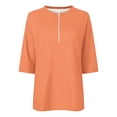 thumbnail image 4 of Women's 3/4 Sleeve Tops 1/4 Zip Pullover Tee Shirts Solid Color Loose Fit Casual Spring Summer Tshirts (2XL, Orange), 4 of 6