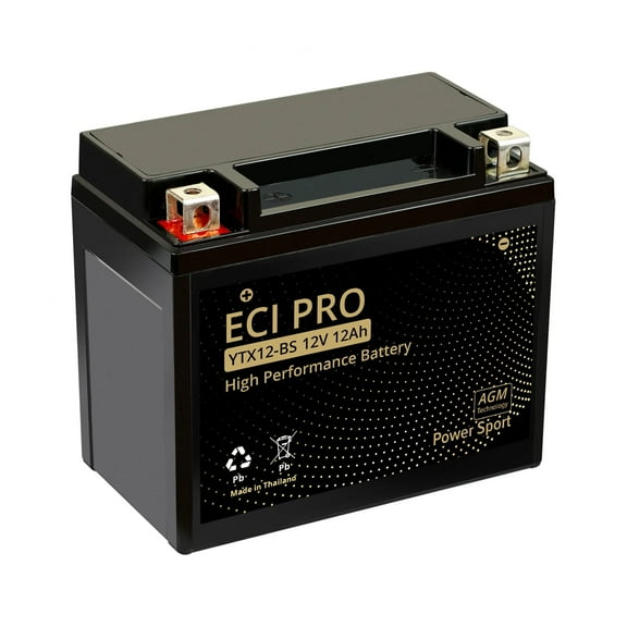 ECI Pro YTX12-BS AGM Battery - 12V 12Ah, 210CCA - Fits Honda, Yamaha, Kawasaki, Suzuki Motorcycles & ATVs - Maintenance-Free, Leak-Proof, High CCA, High-Performance Powersports Battery