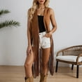thumbnail image 2 of Ediodpoh Elegant Long Fringe Vest Cardigan for Women Soft Suede Like Fabric Open Front Mid Length Layering Piece Brown S, 2 of 6