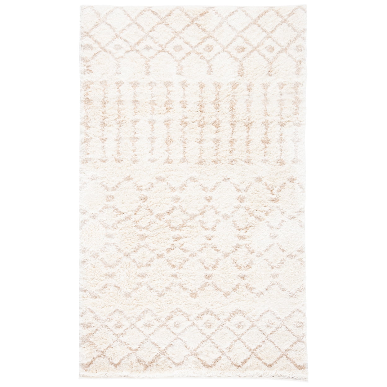 SAFAVIEH Sparta Stewart Geometric Polyester Shag Runner Rug, Cream, 2'3" x 8'
