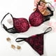 thumbnail image 3 of Conjunto de bragas y sujetador Sexy de realce con superficie de encaje en V profundo de algodón, Tanga con lazo a juego, ropa interior cómoda, conjunto de lencería íntima para mujer, 3 of 5