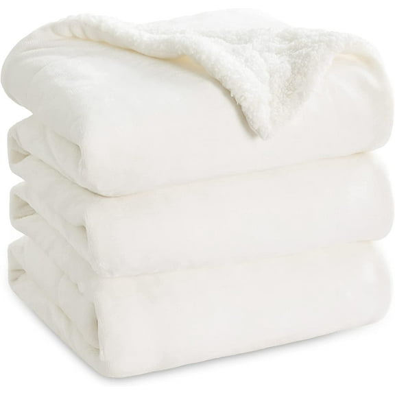 Sherpa Fleece King Size Blanket for Bed, Thick & Warm Plush Throw, 108x90 Inches, White, for Bedroom, Couch & Winter Use