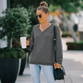 thumbnail image 1 of V Neck Leopard Trim Detail Frayed Edge Oversized Sweater for Women, 1 of 3