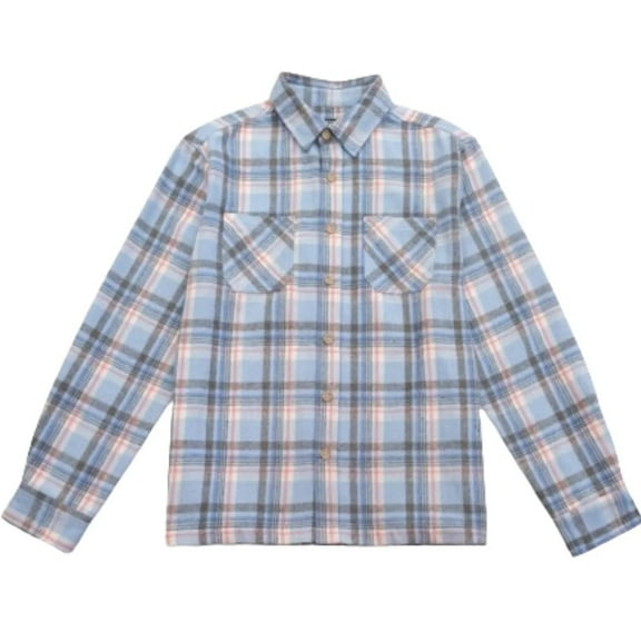 Brooklyn Cloth Men's Heavy Flannel Shacket, Check, Button Closure, Warm, Blue Pink, Small