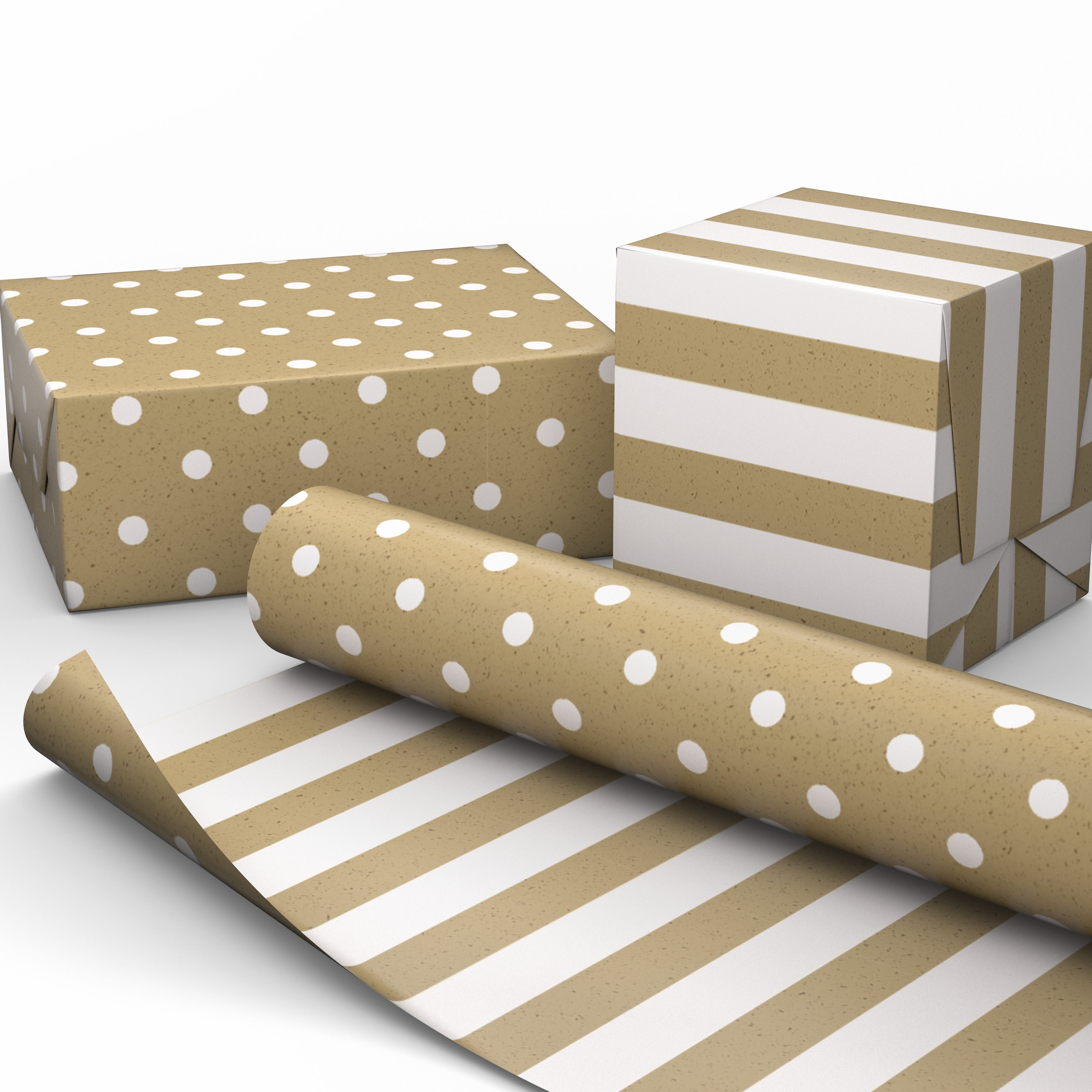 Hallmark Reversible Wrapping Paper Roll (Kraft Dots and Stripes) 20 Sq. ft.