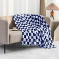 thumbnail image 2 of Throw Blankets Flannel Blanket with Checkerboard Grid Pattern Soft Throw Blanket for Couch, Bed, Sofa Luxurious Warm and Cozy for All Seasons (Dark Blue, 50"x60"), 2 of 6