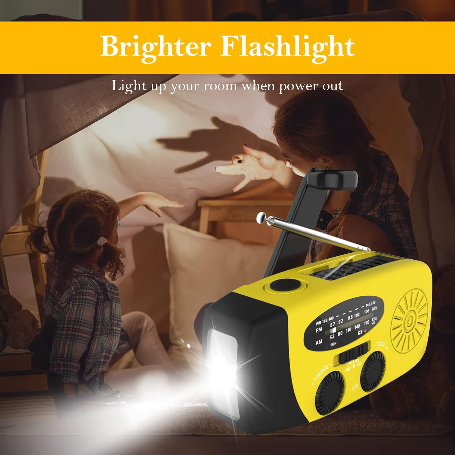 NOAA Emergency Hand Crank Radio - Solar/USB Powered with 2000mAh Power Bank & LED Flashlight, Portable Weather Radio for Camping & Disaster Preparedness
