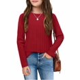 thumbnail image 4 of Arshiner Long Sleeve Shirts for Girls Raglan Sleeves Crewneck Knit Blouse for Kids Casual Blue Cute Loose Tops Kids 12 Years 160 Deep red, 4 of 5