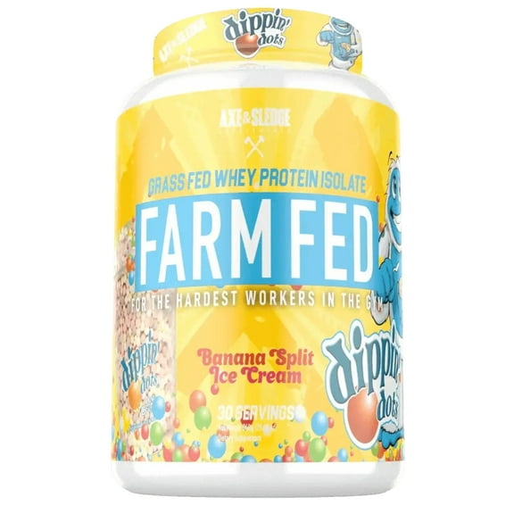 Axe & Sledge Supplements Farm Fed, Grass Fed Whey Protein Isolate, Dippin' Dots Banana Split Ice Cream, 29.63 oz (840 g)