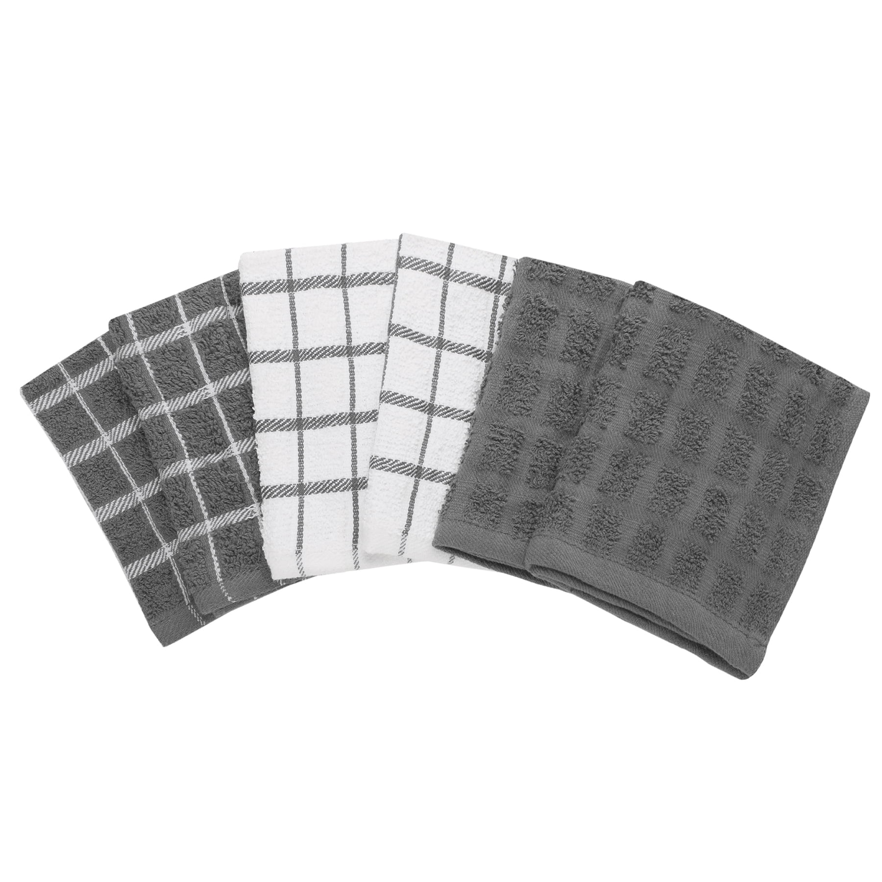 RITZ Terry Cotton Dish Cloth Set, 6-Pack, Gray, 12' x 12'