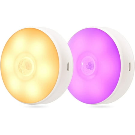 

Motion Sensor Led Night Light Rechargeable 8 Colors 3 Modes For Bedroom Hallway Cabinet Closet Stairs Bathroom Magnetic Stick Anywhere (2 Pack White)