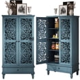 thumbnail image 6 of HIUU 55 inch Tall Storage Cabinet,Antique Blue Carved Storage Cabinet with 2 Doors and Drawer,Freestanding Kitchen Pantry Cabinets with Solid Wood Legs for Living Room, Hallway, Dining Room, 6 of 9