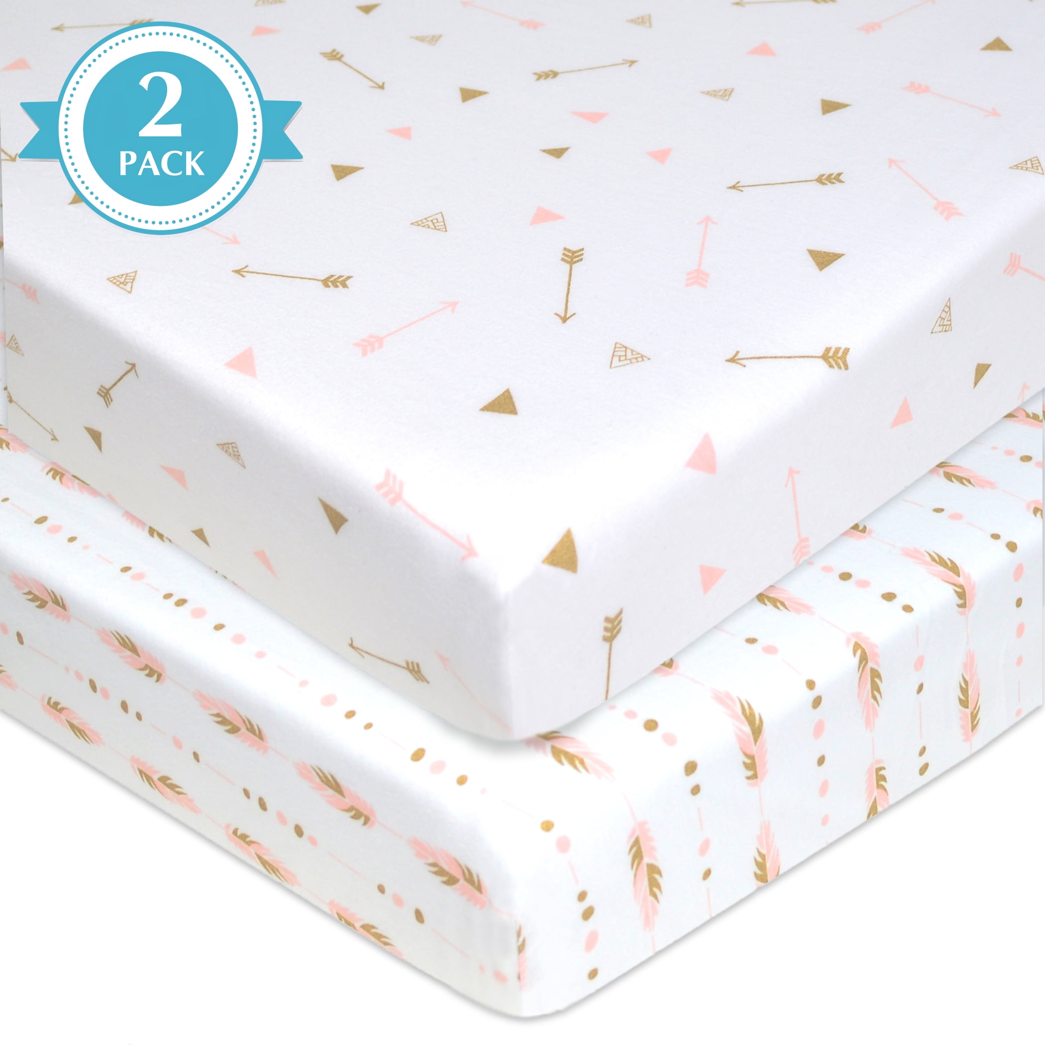 American Baby Co. Cotton Jersey Knit Fitted Playard Sheet, Gold/Pink