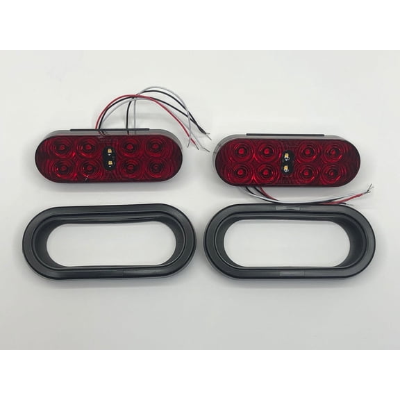 One Pair of 6" Oval 8 Red LED Stop/Turn Taillights with 2 LED White Reverse