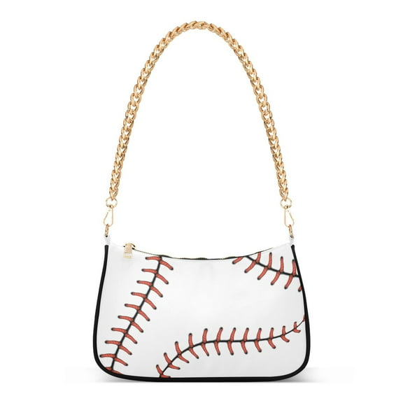 White Baseball Womens Chain Shoulder Bag Tote Handbag Clutch Hobo Purse with Zipper for Travel Casual