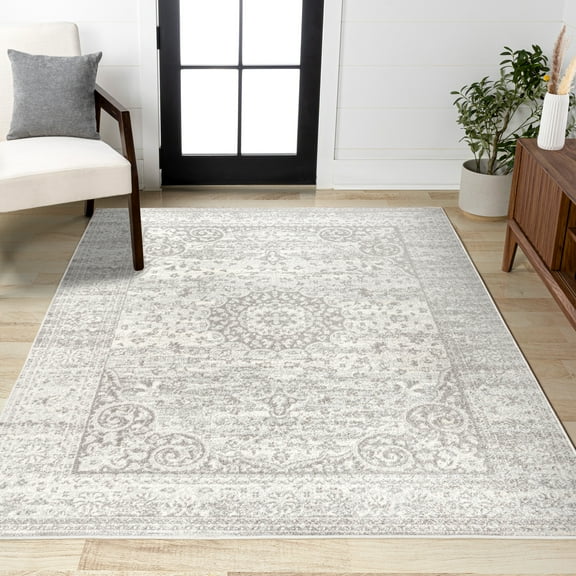 JONATHAN Y BOHEMIAN FLAIR 3 x 5 Area Rug, Scala Ornate Bohemian Medallion - Gray/Cream, BMF109B-3