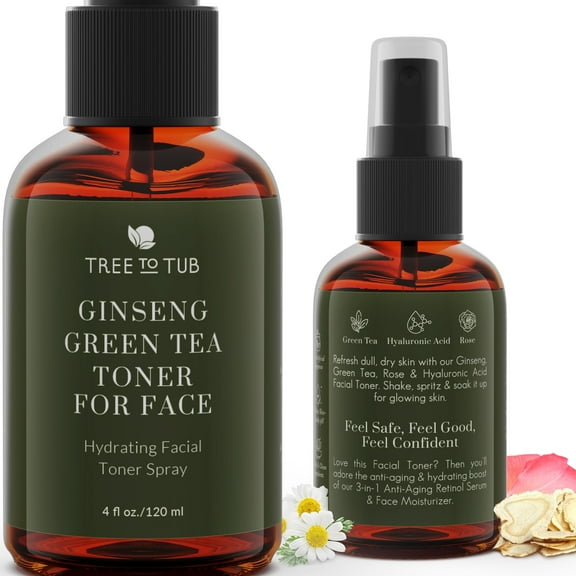 Tree To Tub Hydrating Facial Toner Spray for Dry & Sensitive Skin - Alcohol Free Witch Hazel & Rose Water Face Toner for Women & Men w/Hyaluronic Acid