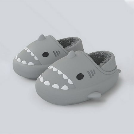 

CoCopeanut Kids Winter Plush Slippers Cartoon Shark Slippers Eva Waterproof Home Shoes Non-Slip Children funny shoes Indoor Outdoor Slides