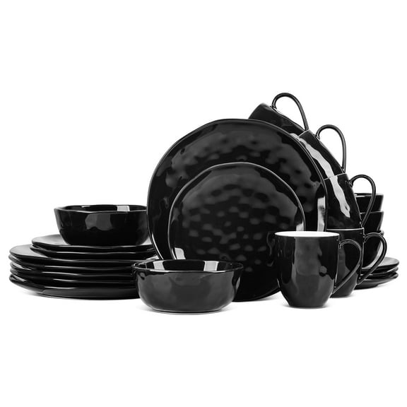 Stone Lain Ivy 24-Piece Dinnerware Set Porcelain, Black