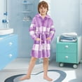 thumbnail image 5 of FORMRS Niños Bathrobe Unisex Hooded Robe Soft Plush Pajamas Sleepwear, Size 10-12T, Purple and White Pattern, 5 of 7