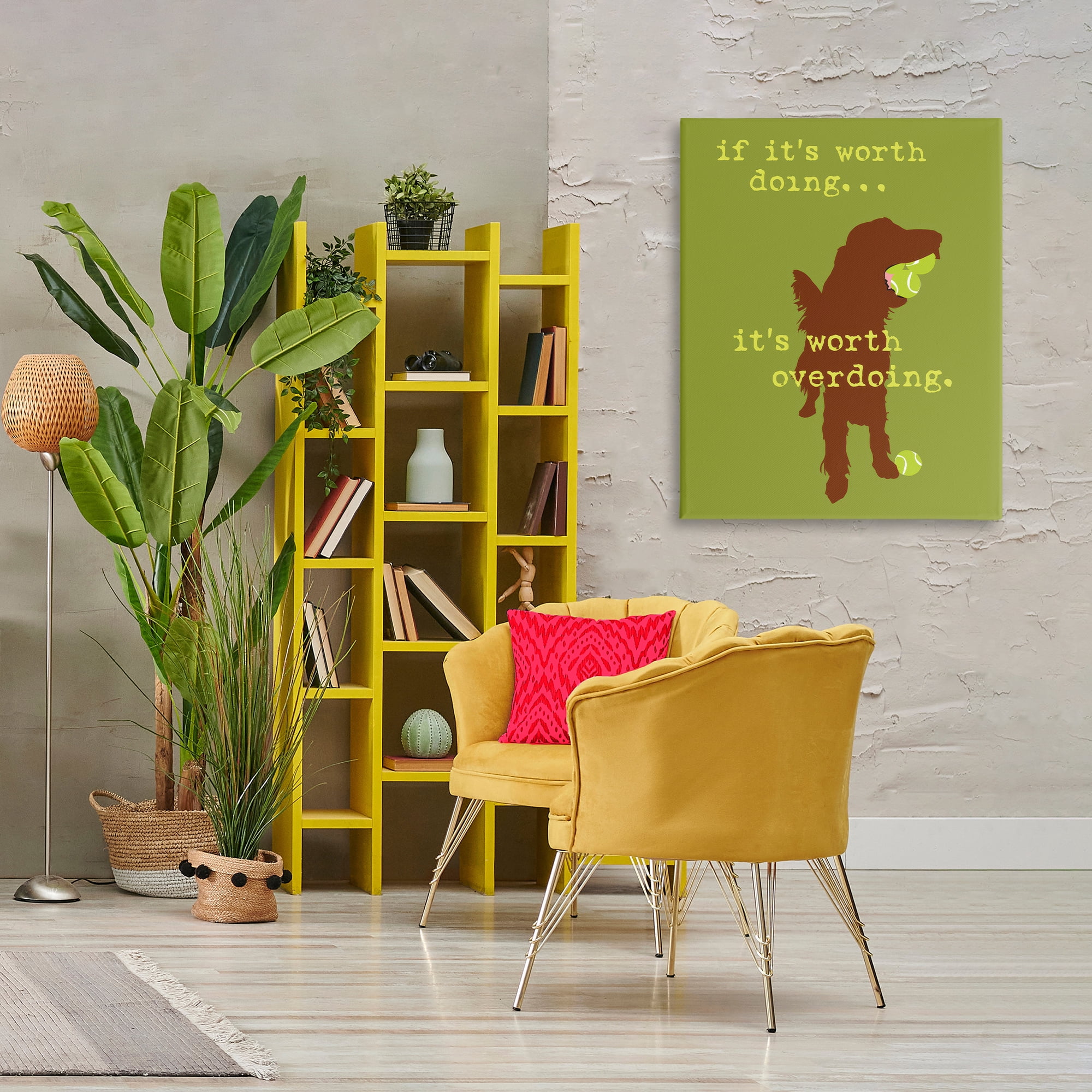 Stupell Industries Worth Overdoing Dog Phrase Animals Painting Wrapped Canvas Art Print Wall Art, 30 x 40