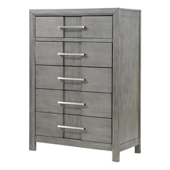 Modern Style 5-Drawer Chest Made with Wood in Gray