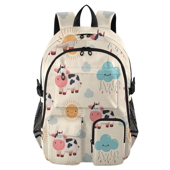 DIXRUYEE Cow Sun Pattern Backpack for School 14”Laptop Compatible with Reflective Safety Strips