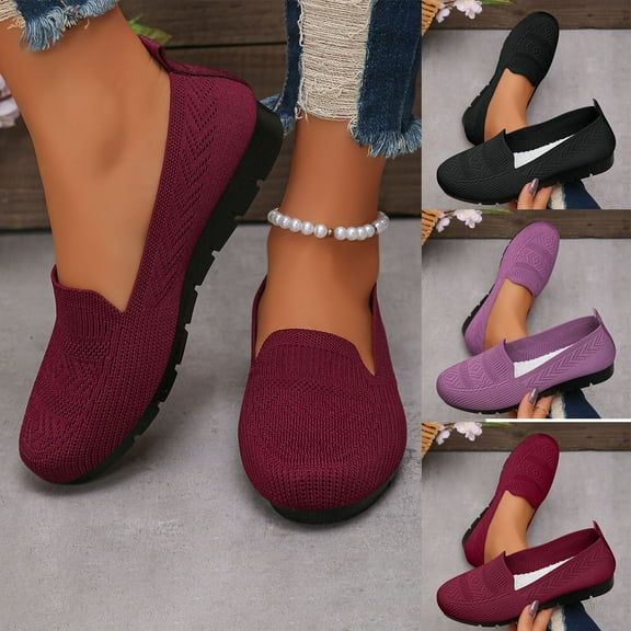 Miluxas Women's Slip-on Loafers Flats Dressy Casual Walking Penny Shoes Breathable Comfortable Knit Shoes Red 8.5(41)