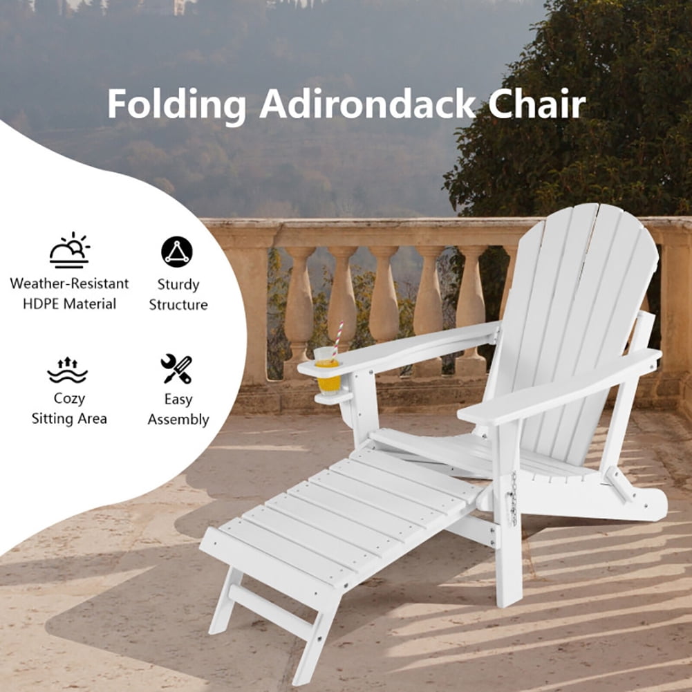 Aimee Lii Patio All-Weather Folding Chair with Pull-Out Ottoman, Outdoor Patio Furniture, White