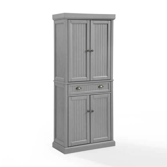 Crosley Furniture Seaside Coastal Wood/Metal Pantry in Distressed Gray and Gold