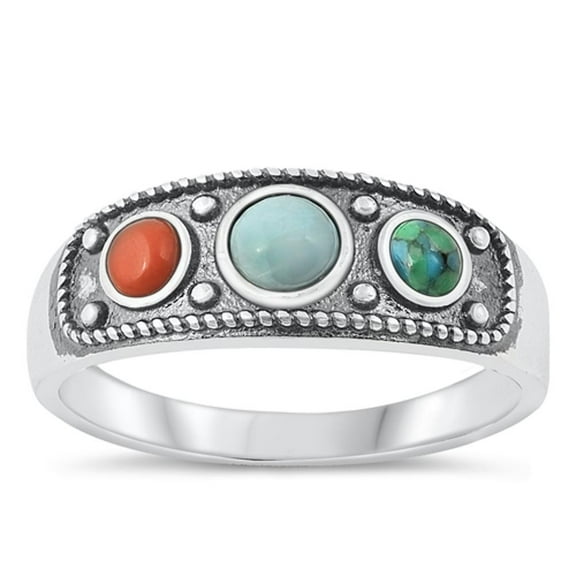 Vintage Bali Simulated Turquoise Ring .925 Sterling Silver Band Blue CZ Jewelry Female Size 7