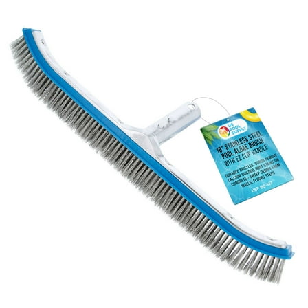 U.S. Pool Supply Professional 18" Stainless Steel Pool Algae Brush with EZ Clip Handle - Durable Bristles, Scrub Remove Calcium Buildup, Rust Stains on Concrete - Sweep Debris from Walls