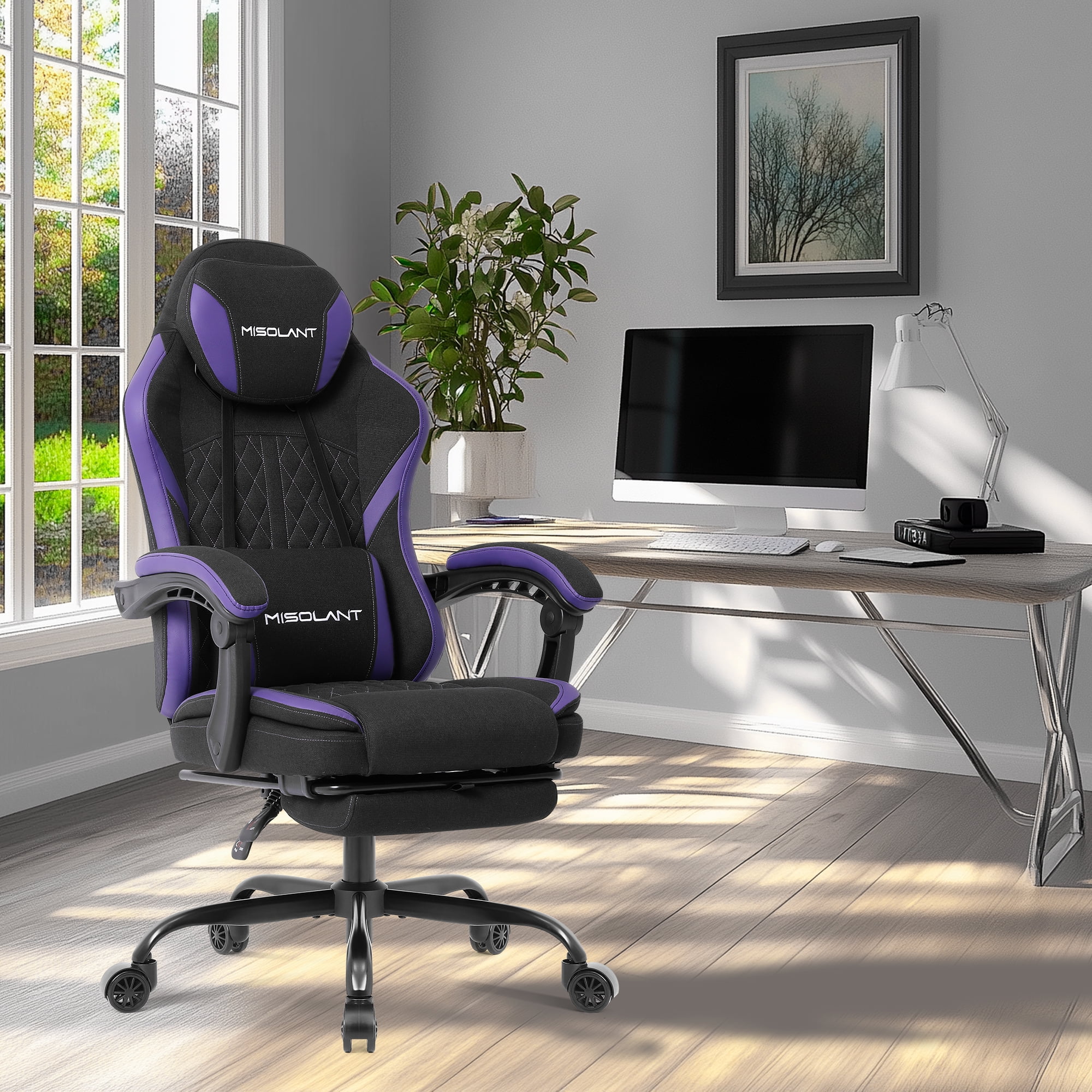 Misolant Gaming Chairs with Footrest,Massage Leather Game Chair for Adults,Big and Tall Gamer Chair with Headrest and Lumbar Support