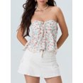 thumbnail image 3 of Gupgi Women Flower Tube Top Strapless Tie Front Smocked Bandeau Tops Off Shoulder Ruffle Vest, 3 of 8