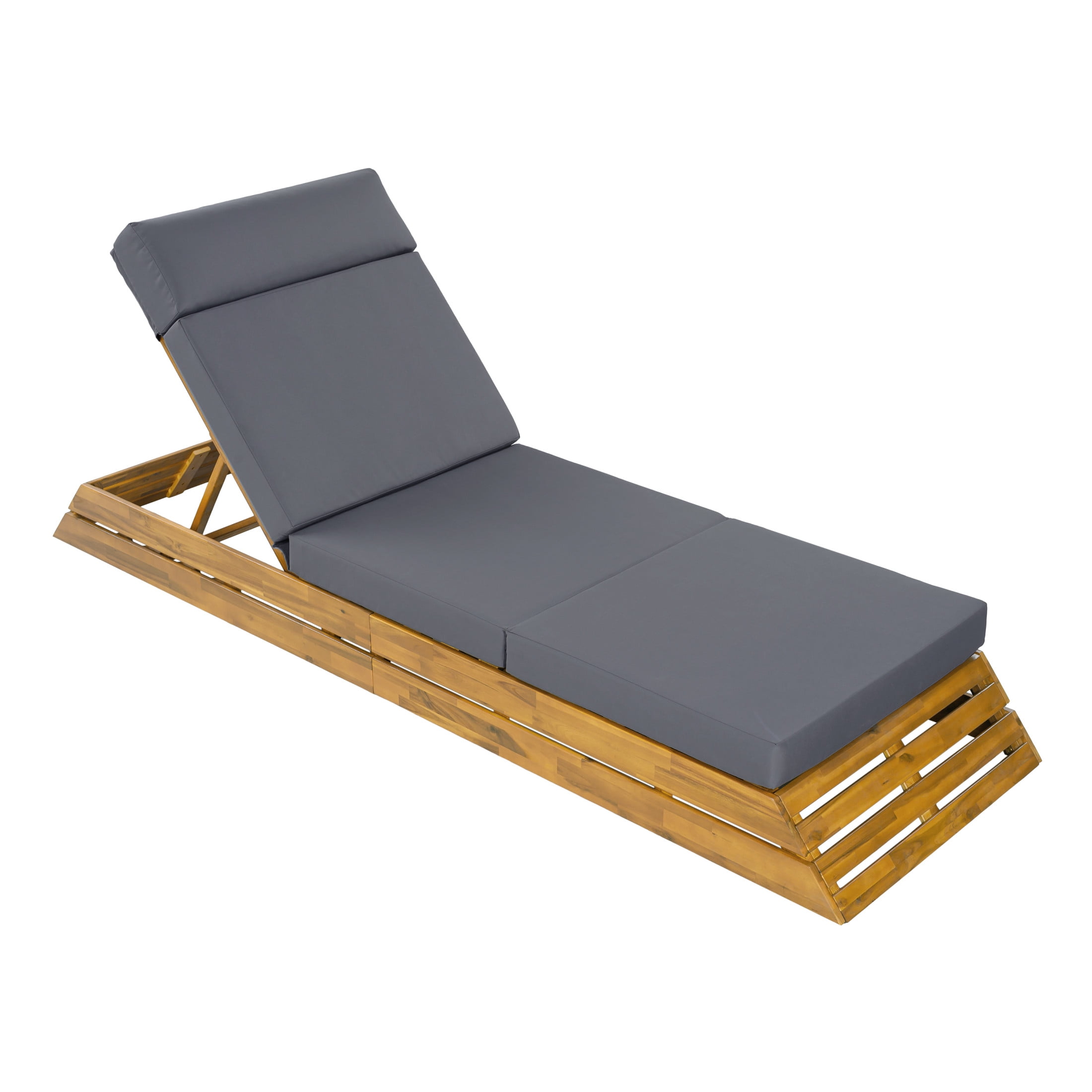 Christopher Knight Home 88.39" Outdoor Chaise Lounge Set with 4-Fold Water-Resistant Cushion, Teak + Dark Gray