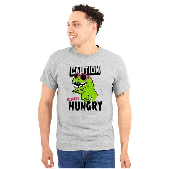 Caution Cool Dinosaur Always Hungry Men's Graphic T Shirt Tees Brisco Brands S